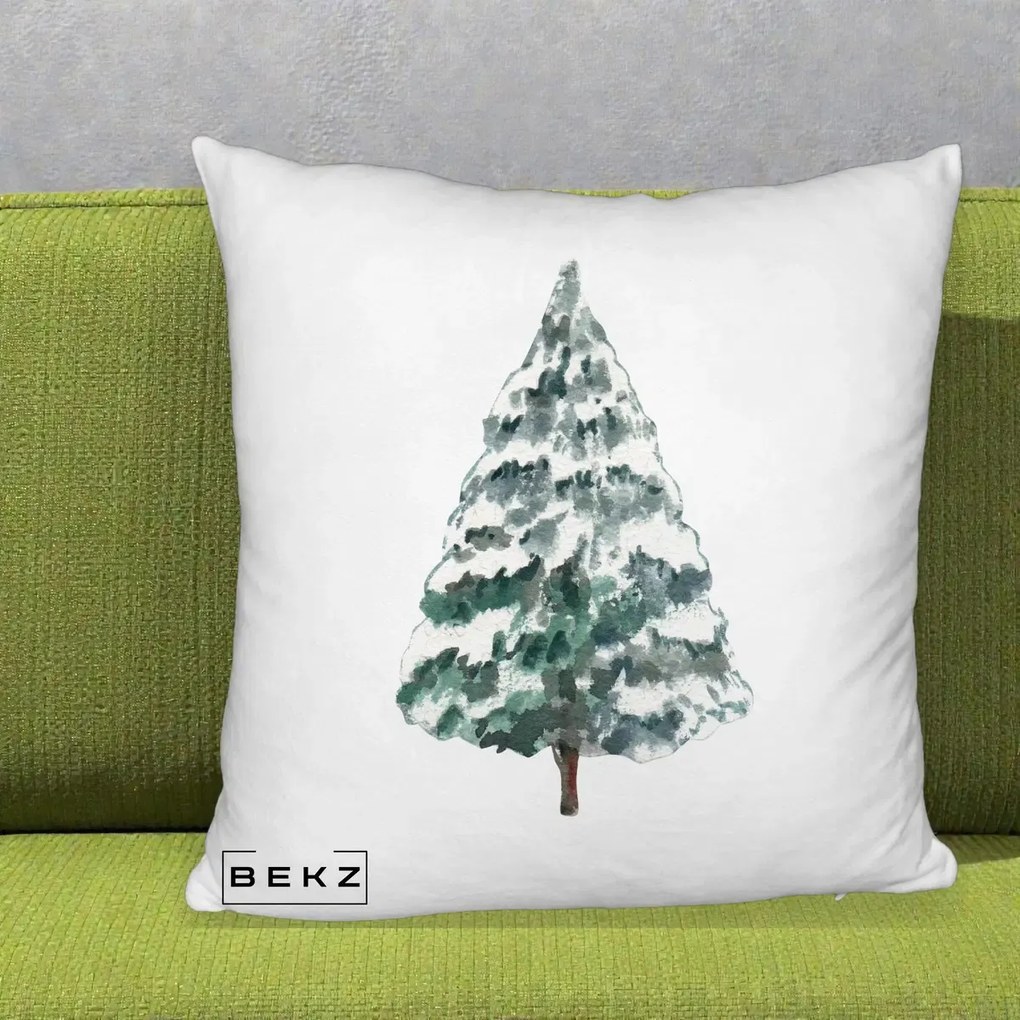 Perna Decorativa Fluffy cu tematica de Craciun, Brad 2, 40x40 cm, Alb Pufos, Husa Detasabila, Perna Inclusa, BEKZ®