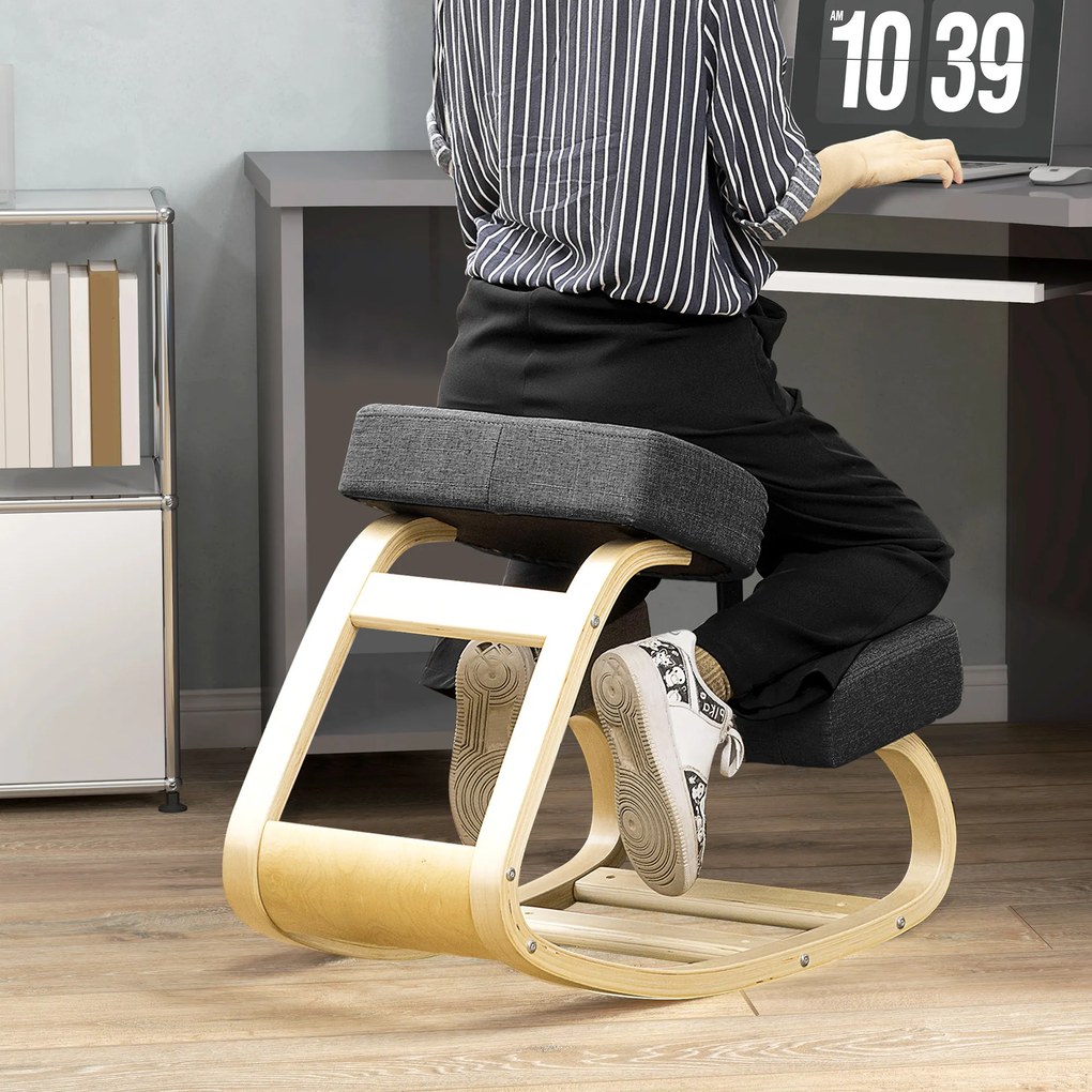 Vinsetto Scaun Ergonomic cu Suport pentru Genunchi din Lemn de Mesteacăn, 51x69x58 cm, Negru | Aosom Romania