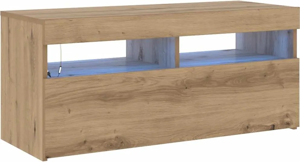 vidaXL Dulap TV cu LED stejar artizanal 90x35x40 cm lemn prelucrat