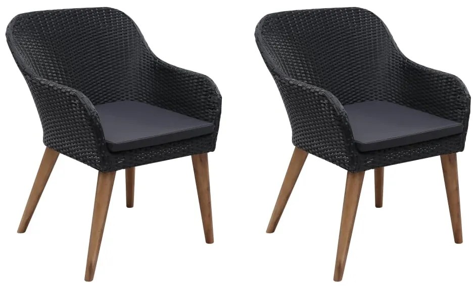 vidaXL Scaune de exterior cu perne, 2 buc., negru, poliratan