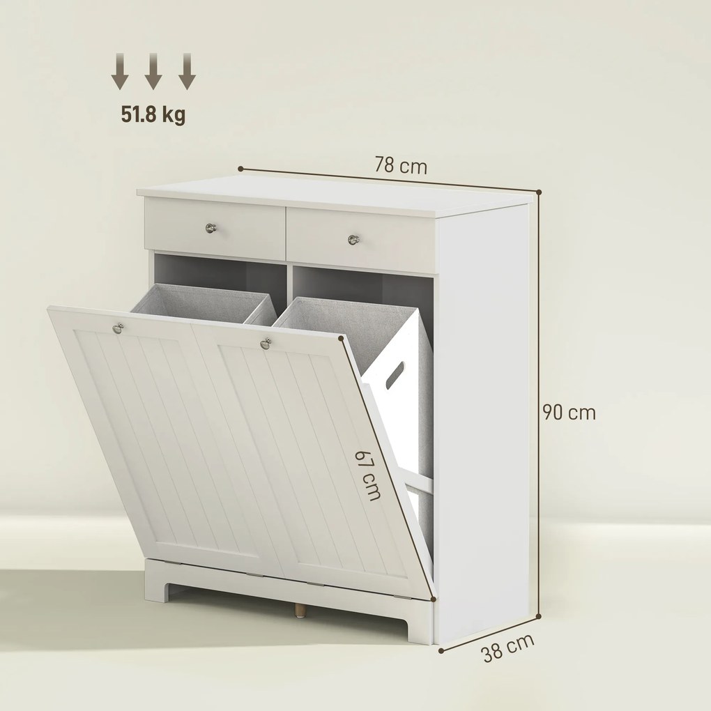 HOMCOM Dulap de Baie pentru Rufe cu 2 Uși Rabatabile și Coșuri pentru Rufe, 78x38x90 cm, Alb | Aosom Romania