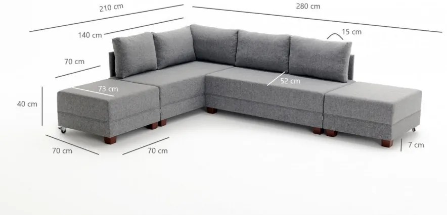 Coltar Extensibil Fly Corner Sofa Bed Left, Gri