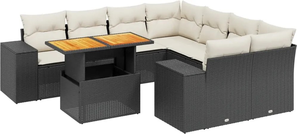 vidaXL Set mobilier de grădină cu perne, 9 piese, negru, poliratan