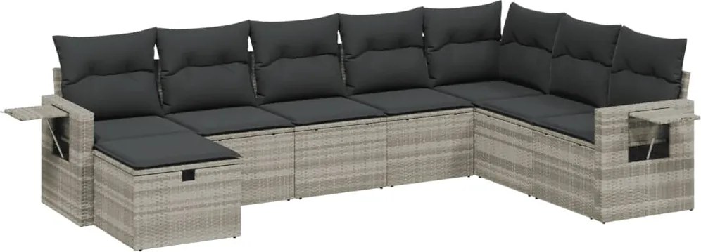 vidaXL Set mobilier de grădină cu perne, 8 piese gri deschis poliratan