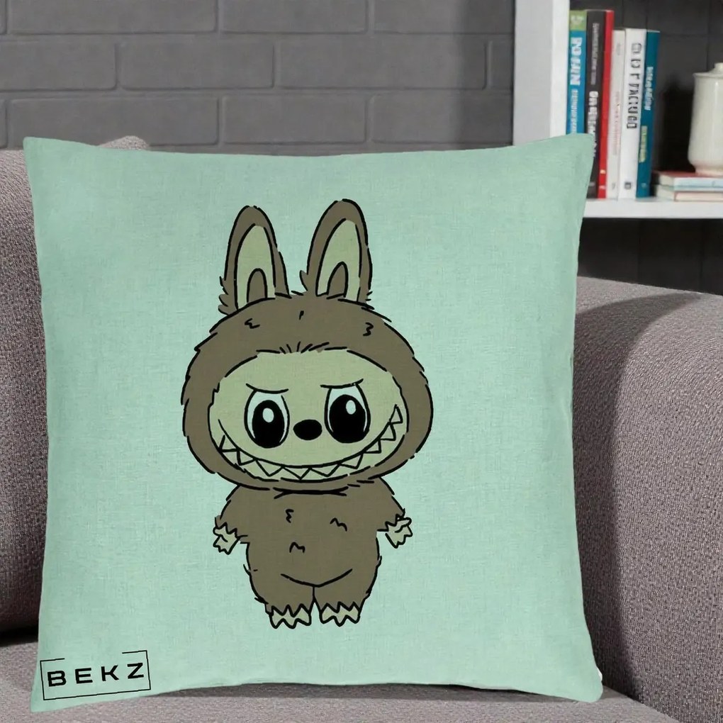 Perna Personalizata Labubu Maro Natural Solo, 40x40 cm, Verde Menta, Husa Detasabila, Perna Inclusa, BEKZ®
