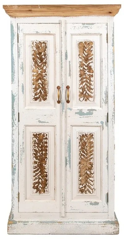 Dulap alb, din lemn masiv, cu aspect vintage, Feuillage