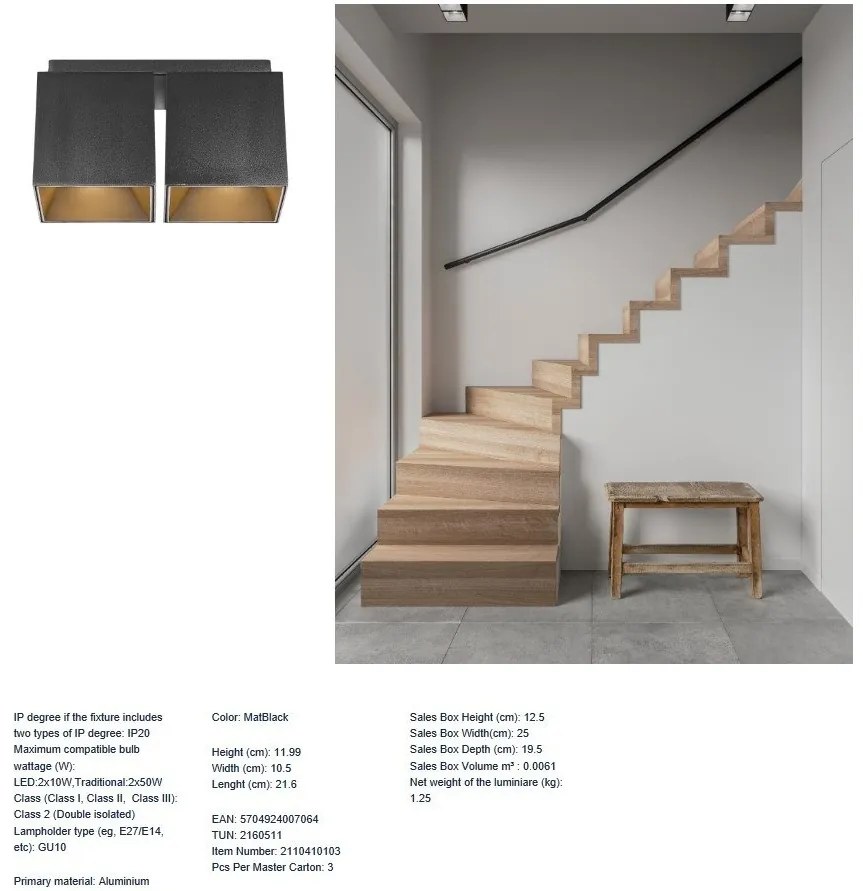 Corp aplicat cu 2 spoturi design modern ETHAN negru