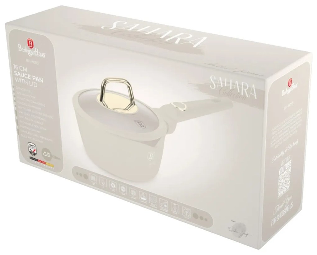 Oală pentru sos cu capac 16 cm, 1.2L – Berlinger Haus Sahara Collection BH 8058, crem, antiaderentă, pentru rețete rapide și încălzire