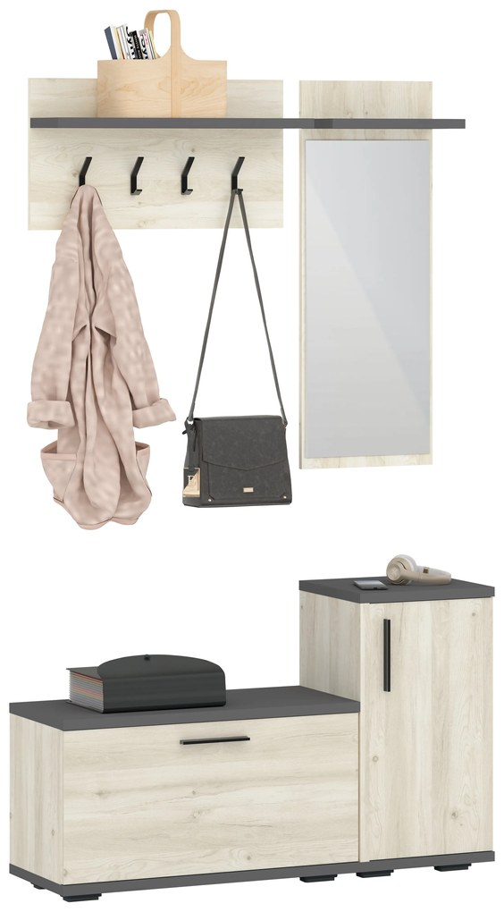 Cuier Cairo, Stejar Alb/Antracit, 113 x 35 x 198 cm