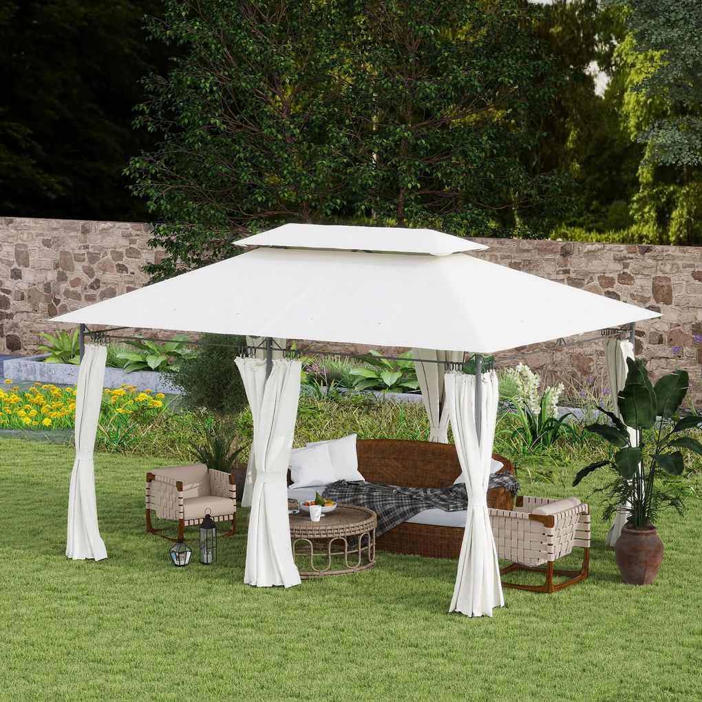 Outsunny Pavilion de Grădină cu Acoperiș Dublu, 397x297x265 cm, Alb Crem | Aosom Romania