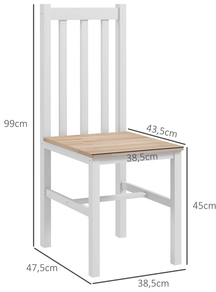 HOMCOM Set de 4 scaune de bucătărie, Scaune de masă Scaune de living, Lemn masiv, design modern, 38,5 cm x 47,5 cm x 99 cm, Natural | Aosom Romania