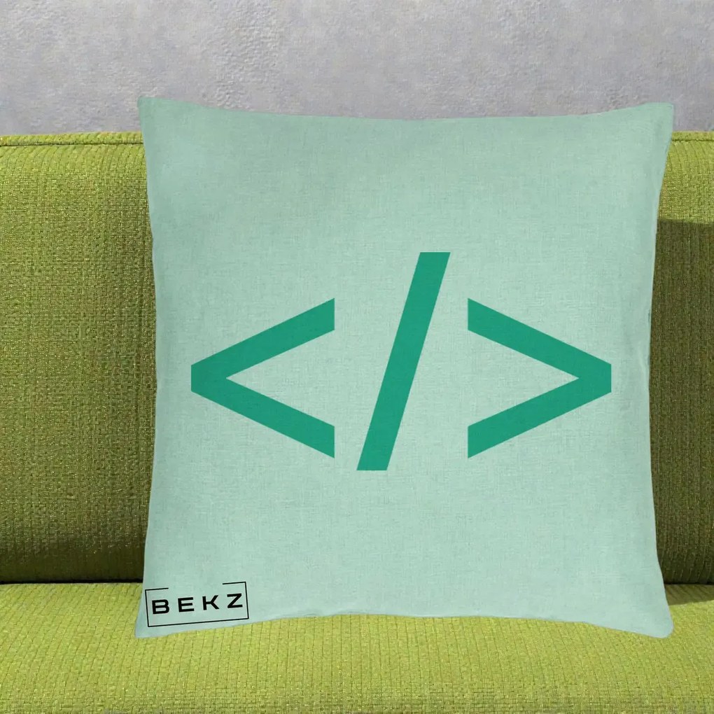 Perna Personalizata Cod HTML Turcoaz, 40x40 cm, Verde Menta, Husa Detasabila, Perna Inclusa, BEKZ®