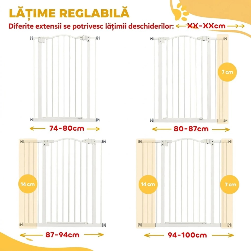 PawHut Poartă Extensibilă pentru Câini fără Șuruburi, Poartă de Siguranță Reglabilă, 94-100x94 cm, Alb | Aosom Romania