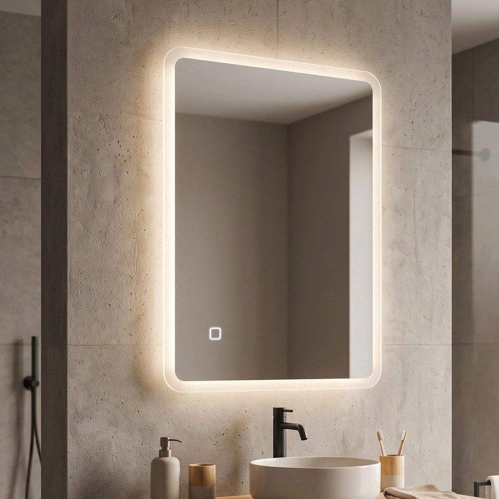 HOMCOM Oglindă de Baie cu LED 70x100 cm, 3 Culori de Lumină, Dimabilă, Antiaburire, Touch, Memorie | Aosom Romania