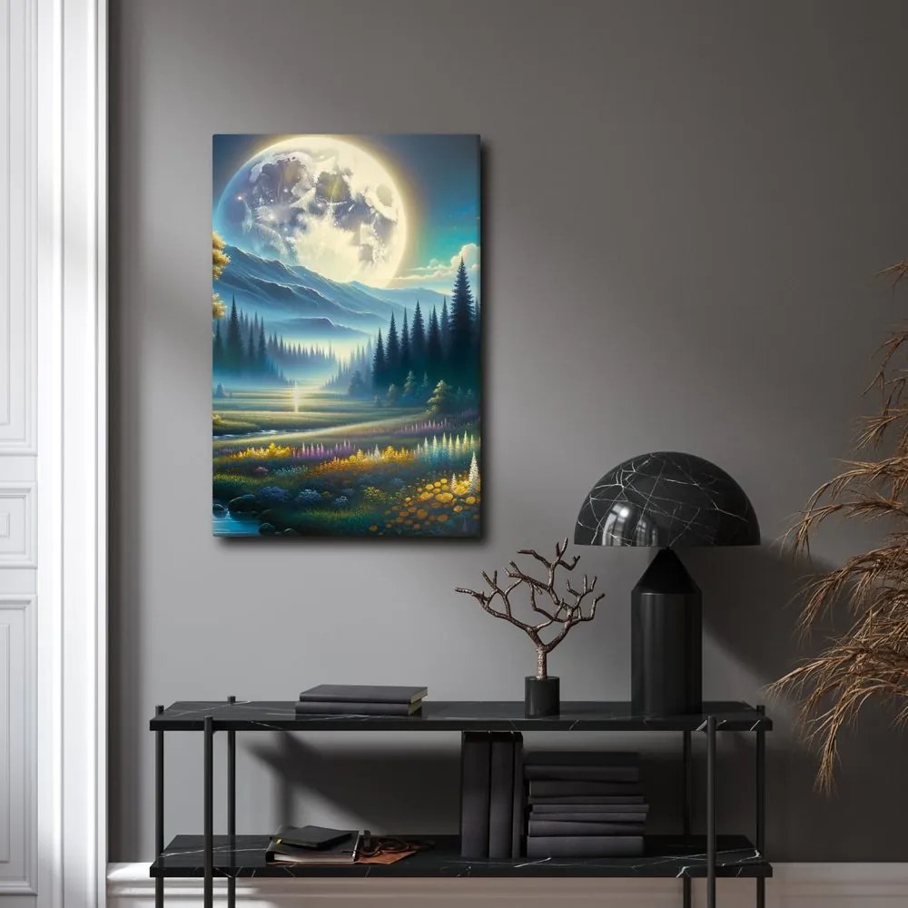 Tablou natură nocturnă liniștită cu râu