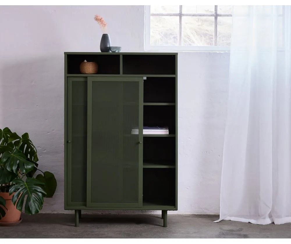 Dulap verde închis din metal cu ușă glisantă 90x140x40 cm Veep – Unique Furniture