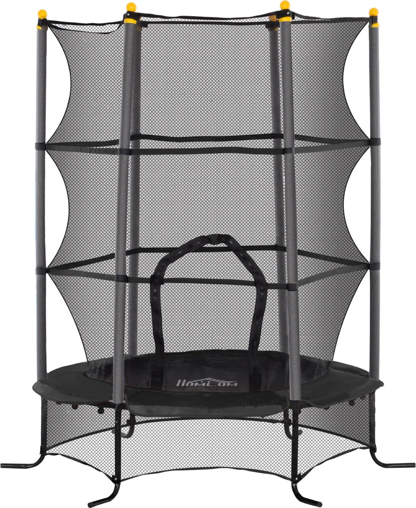 HOMCOM Trambulină pentru Copii 3-10 Ani cu Plasă de Siguranță, Suprafață Elastică cu Bare Capitonate, Ø163x190 cm, Negru | Aosom Romania