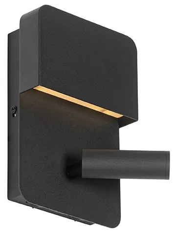 Aplica neagră cu LED inclus cu USB și lampă de citit cu întrerupător - Robin