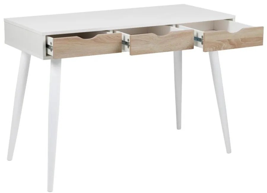 Birou cu 3 sertare cu aspect de lemn Actona Neptun, alb