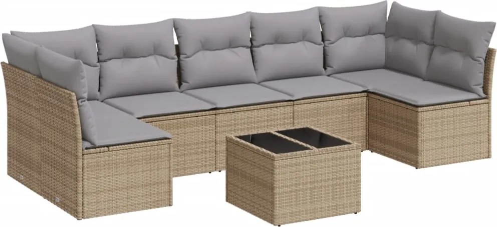 vidaXL Set canapele de grădină, 8 piese, cu perne, bej, poliratan