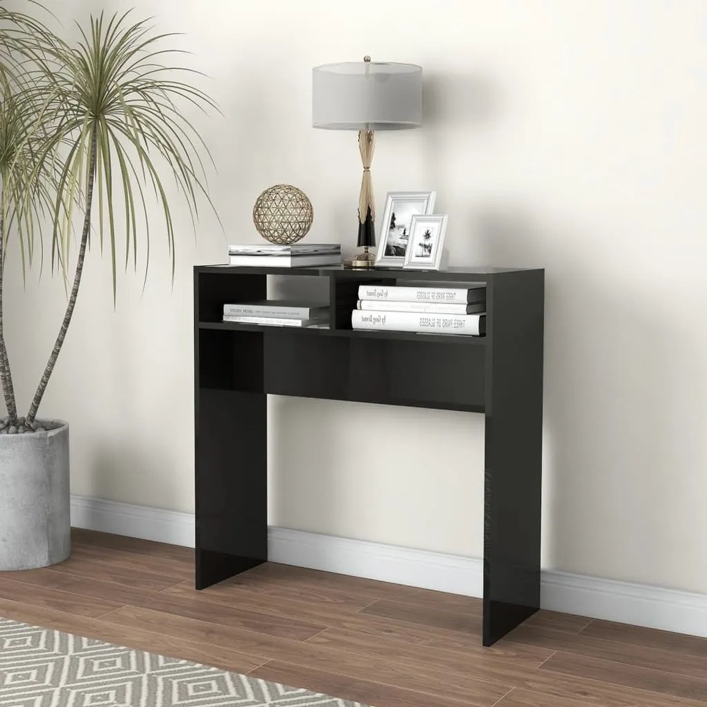 808303 vidaXL Masă consolă, negru extralucios, 78x30x80 cm, PAL