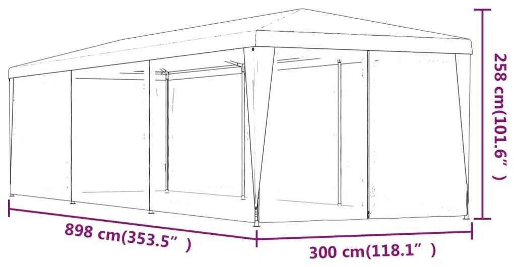 Cort de petrecere cu 8 pereti din plasa, verde, 3x9 m, HDPE Verde, 3 x 9 m