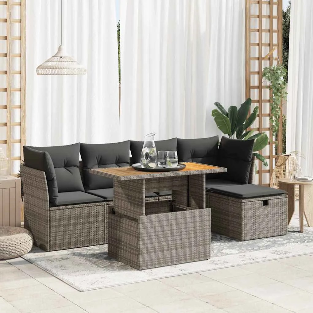 vidaXL Set mobilier grădină cu perne 6 piese gri poliratan/lemn acacia