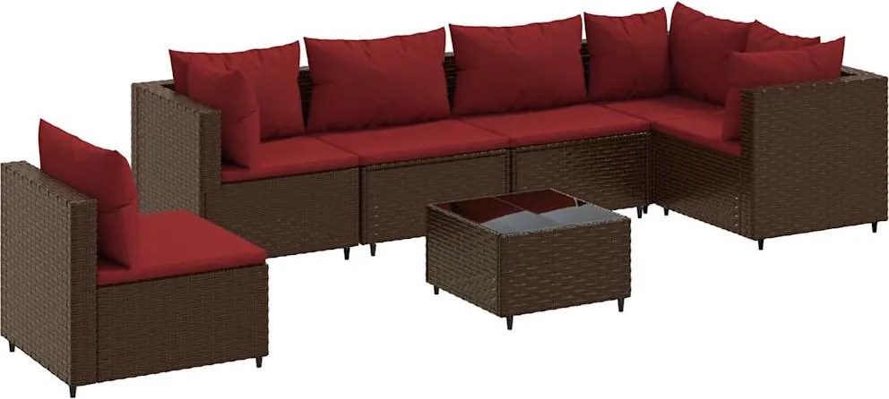 vidaXL Set mobilier de grădină cu perne, 7 piese, maro, poliratan