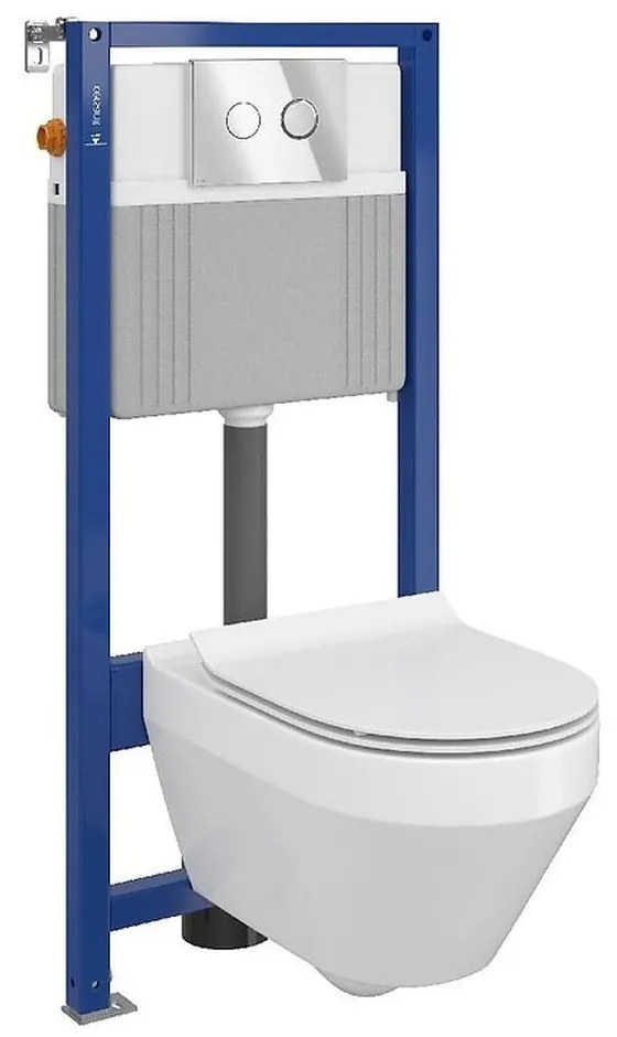 Set vas wc suspendat Crea oval cu capac soft close, rezervor incastrat pneumatic Aqua 52 si clapeta crom lucios