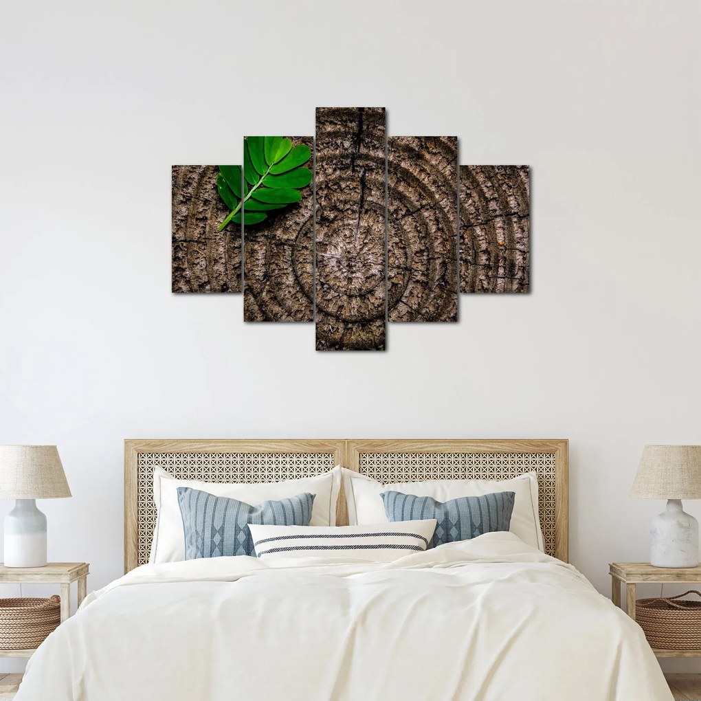 Tablou cu frunză pe trunchi de copac (150x105 cm)