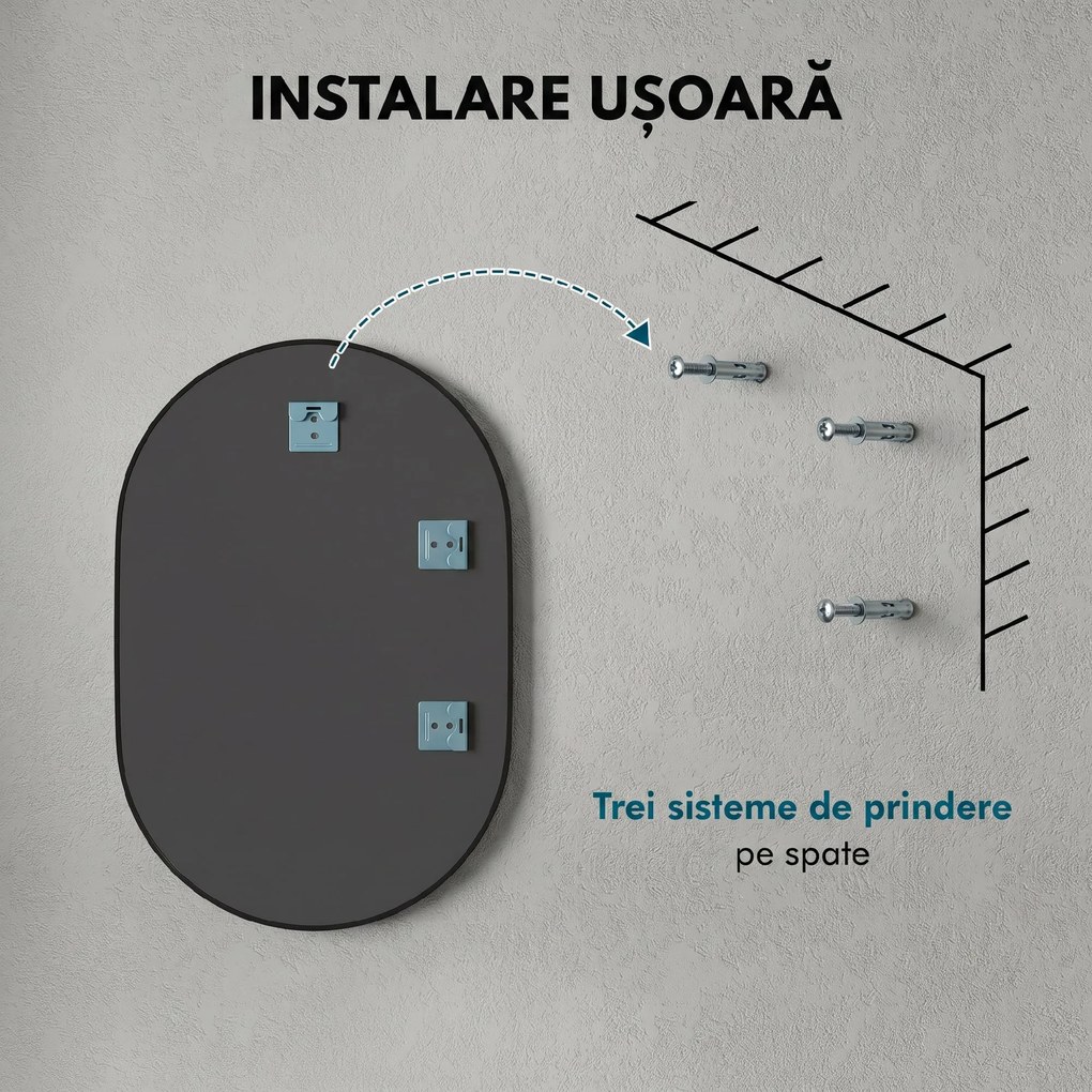 HOMCOM Oglindă pentru Baie cu Ramă din Aluminiu, 40x70 cm, Negru | Aosom Romania