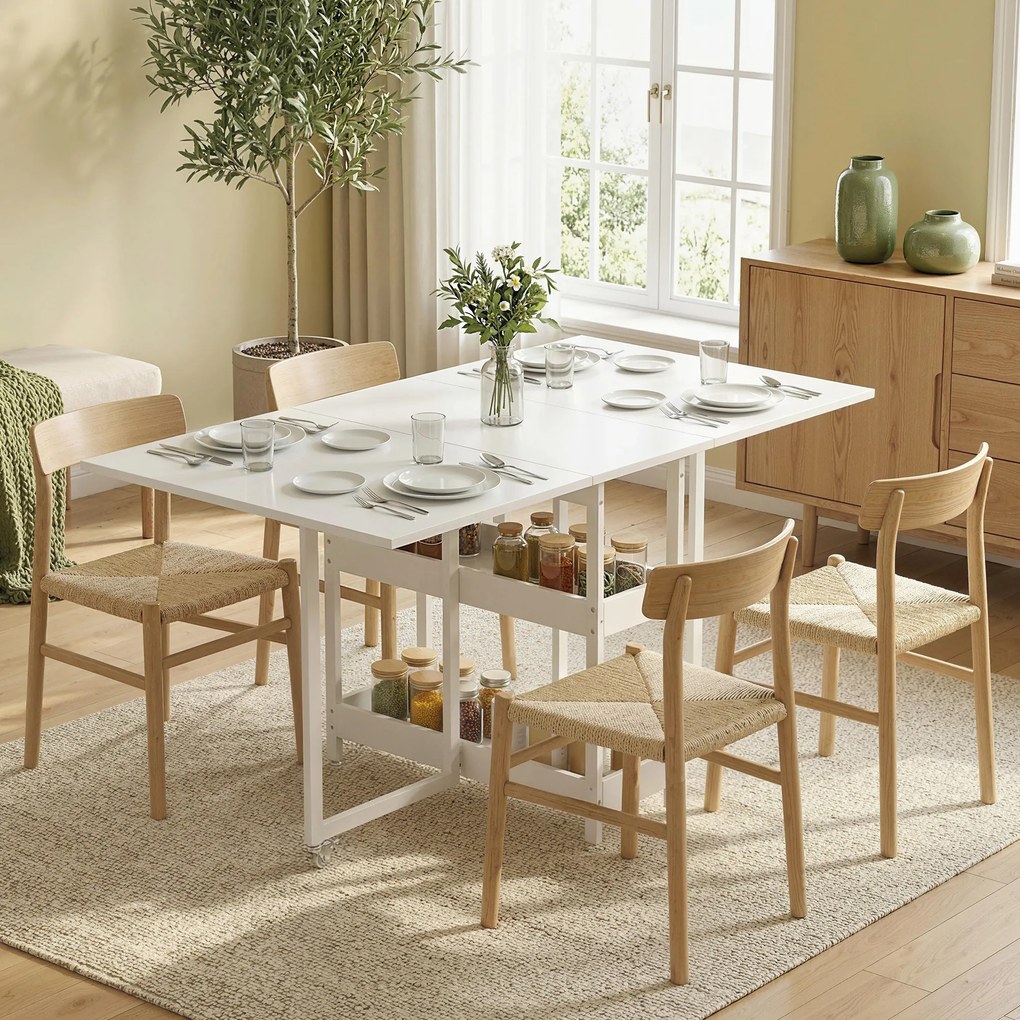 HOMCOM Masă Pliabilă cu 2 Blaturi Rabatabile pentru 4 Persoane cu 2 Rafturi Deschise, Gri | Aosom Romania