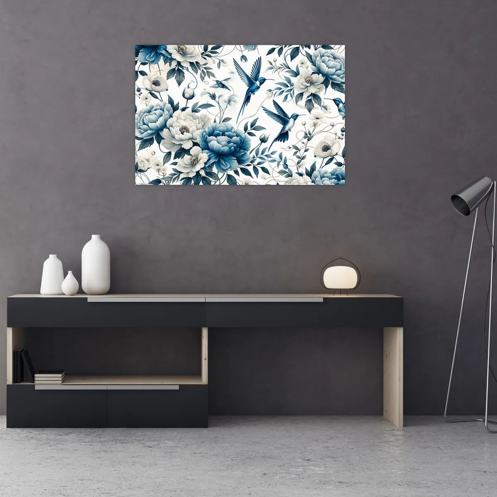 Tablou - Colibri cu flori (90x60 cm)