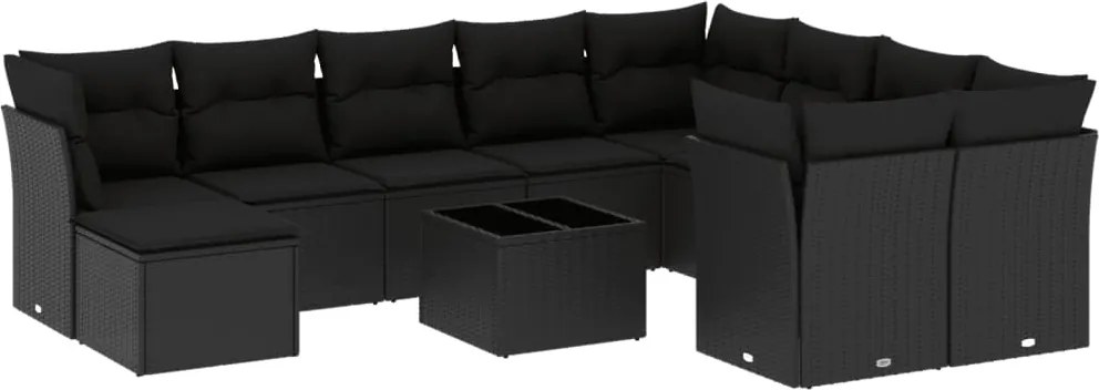 vidaXL Set canapele de grădină cu perne, 11 piese, negru, poliratan