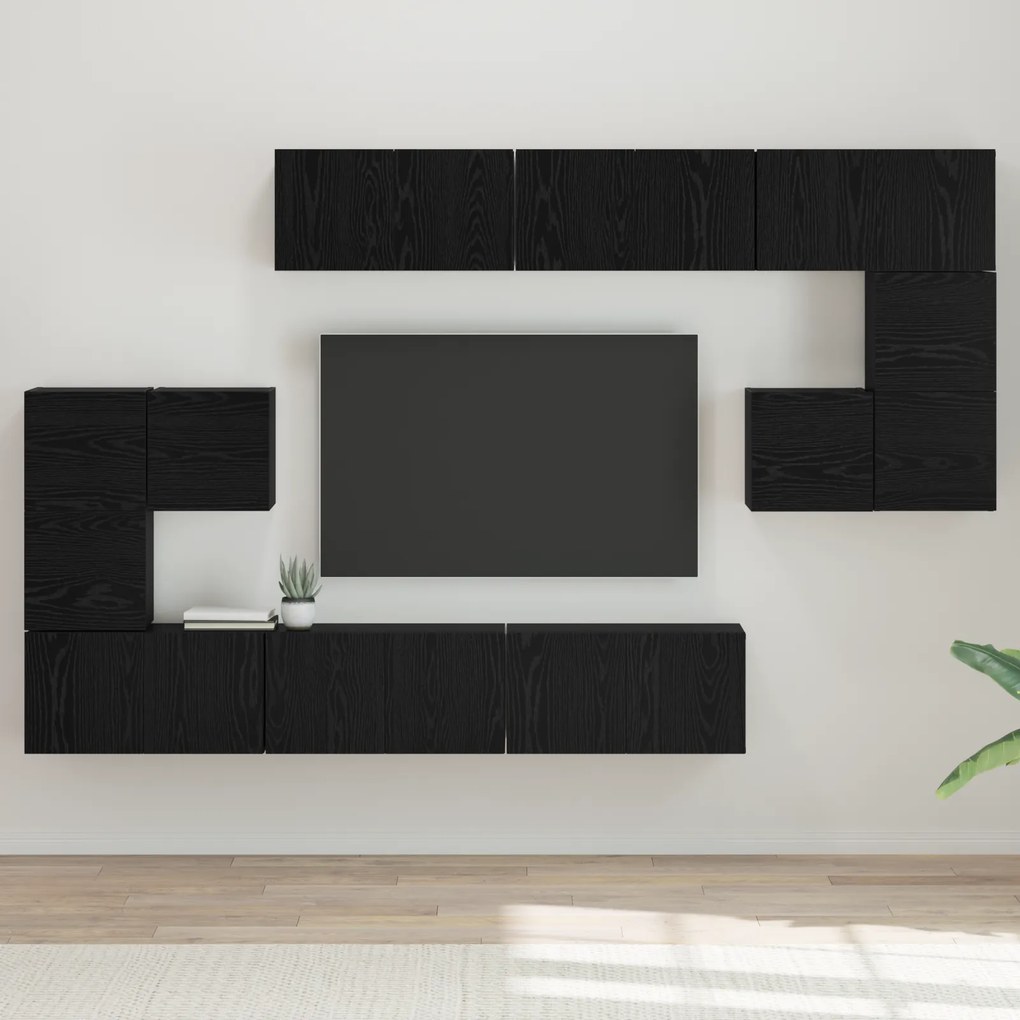 vidaXL Set comodă TV cu raft Pe perete Altele 10 pcs Stejar negru 180 x 30 x 90.5 cm