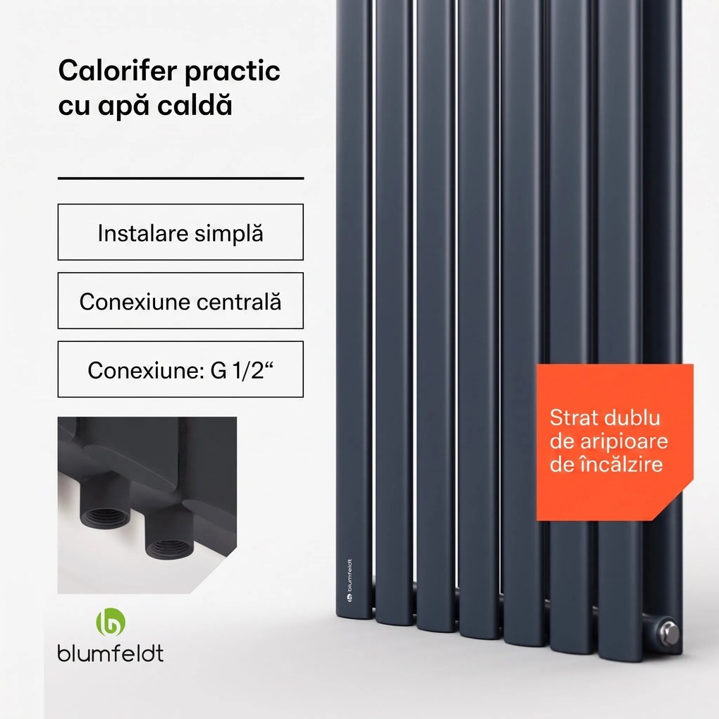 Blumfeldt Tallheo, 41 x 180, radiator, radiator de baie, radiator tubular, 1435 W, apă caldă, 1/2