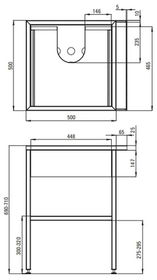 Cadru metalic negru sustinere lavoar, cu sertar si port prosop 50 cm, Deante 500x565x700 mm