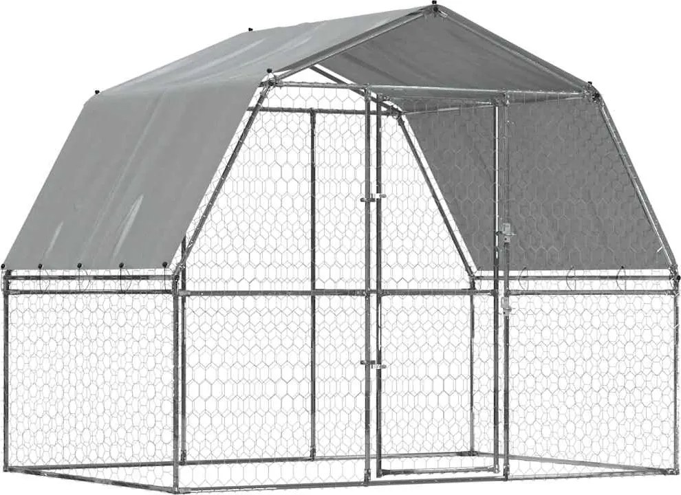 vidaXL Cușcă de câini cu acoperiș și ușă, argintiu, oțel galvanizat