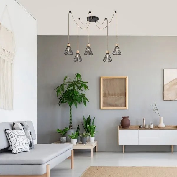 Lustră pe cablu FARFALLE 5xE27/40W/230V neagră/fag Rabalux 3150