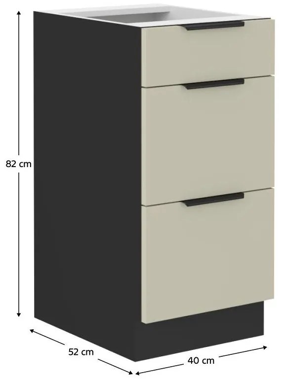 Dulap de bucătarie inferior Arikona 40 D 3S BB (cașmir + negru). 1097034