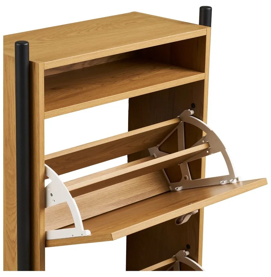 Pantofar în culoare naturală cu deschidere înclinată cu aspect de lemn de stejar 62x118x26 cm Barco – House Nordic