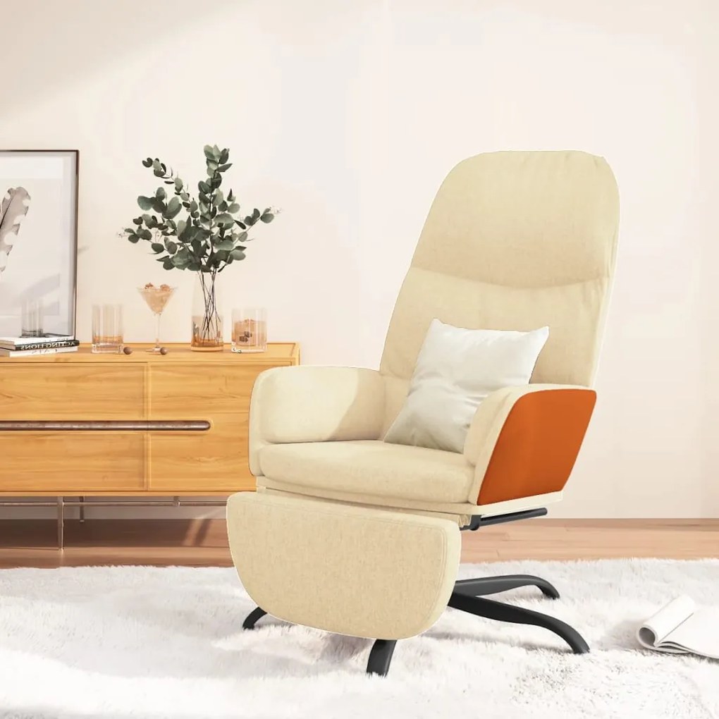 3097396 vidaXL Scaun de relaxare cu taburet, crem, material textil
