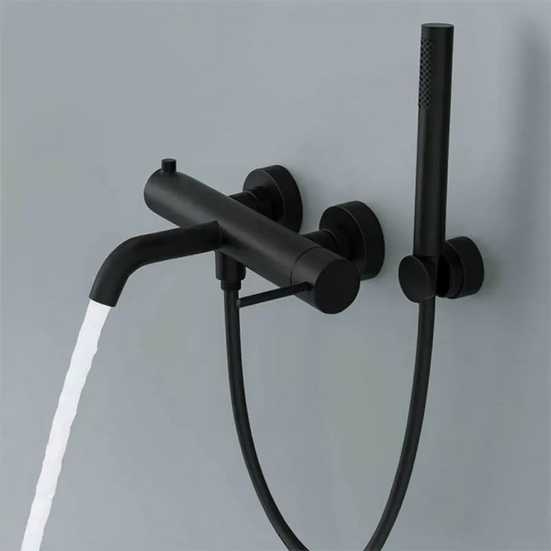 Baterie cada montaj pe perete, negru mat, din alama sanitara, pipa fixa, 19.8 cm, LaVita Verdi Negru