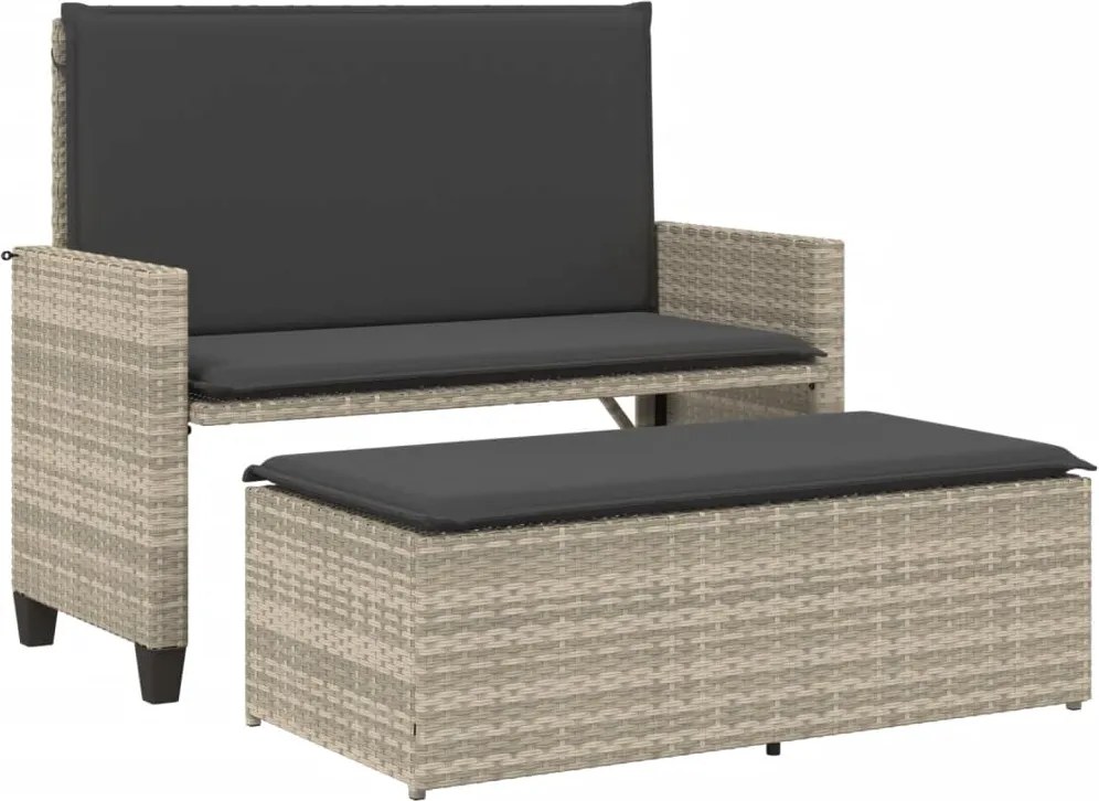 vidaXL Bancă de grădină cu perne și taburet, gri deschis, poliratan