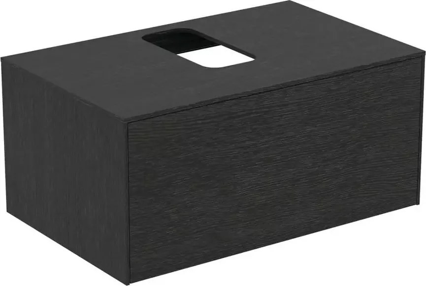 Dulap baza suspendat Ideal Standard Atelier Conca finisaj stejar inchis 1 sertar si blat cu decupaj central 80 cm