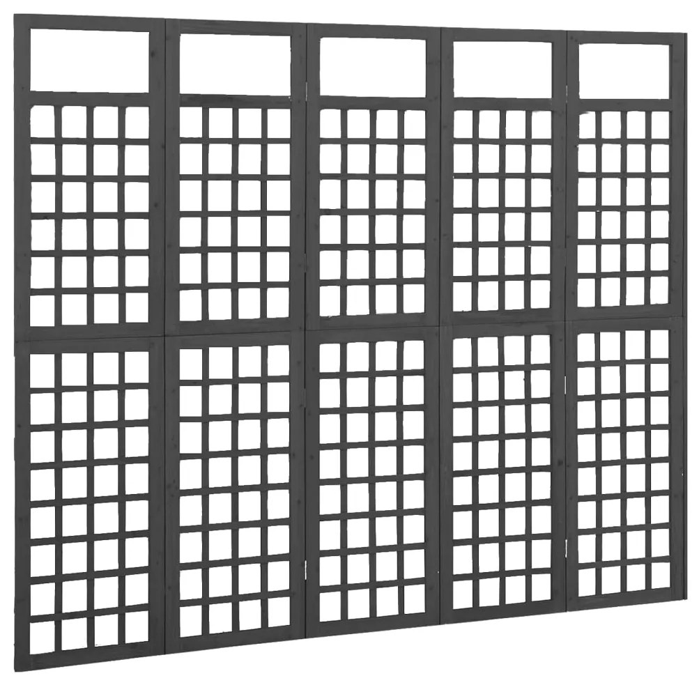 316484 vidaXL Separator cameră 5 panouri negru 201,5x180 cm nuiele/lemn brad