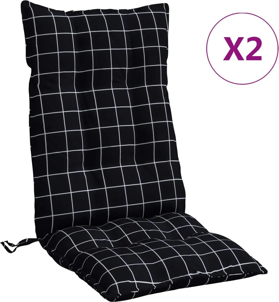 vidaXL Perne scaun cu spătar înalt, 2 buc. negru carouri textil oxford