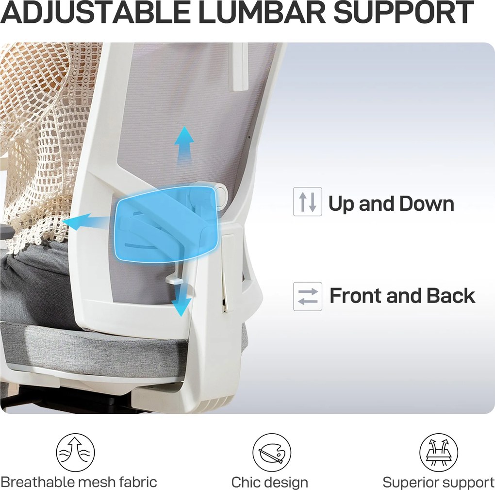 HOMCOM Scaun de Birou Ergonomic și Respirabil cu Suport Lombar Dinamic 4D, 64.5x62.5x112-122 cm, Multicolor | Aosom Romania