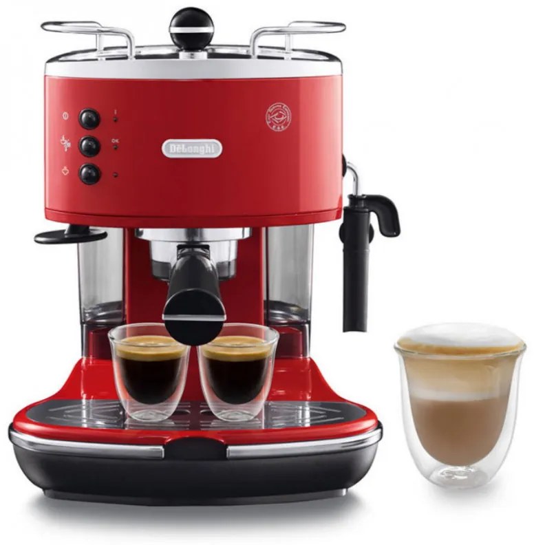 Espressor DeLonghi Icona ECO311.R, 1100W, 1.4l, 15 bar, Cafe macinata si capsule E.S.E., Disc crema, Duza abur,Rosu