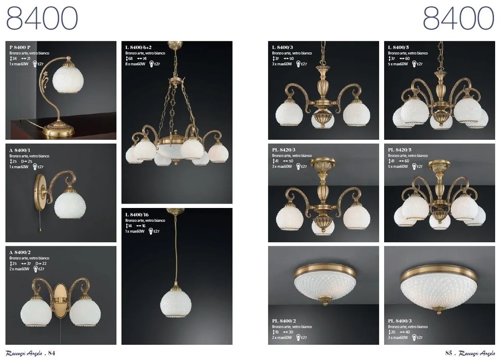 Lustra aplicata clasic design italian din alama, sticla 8400 RA-PL. 8420/3